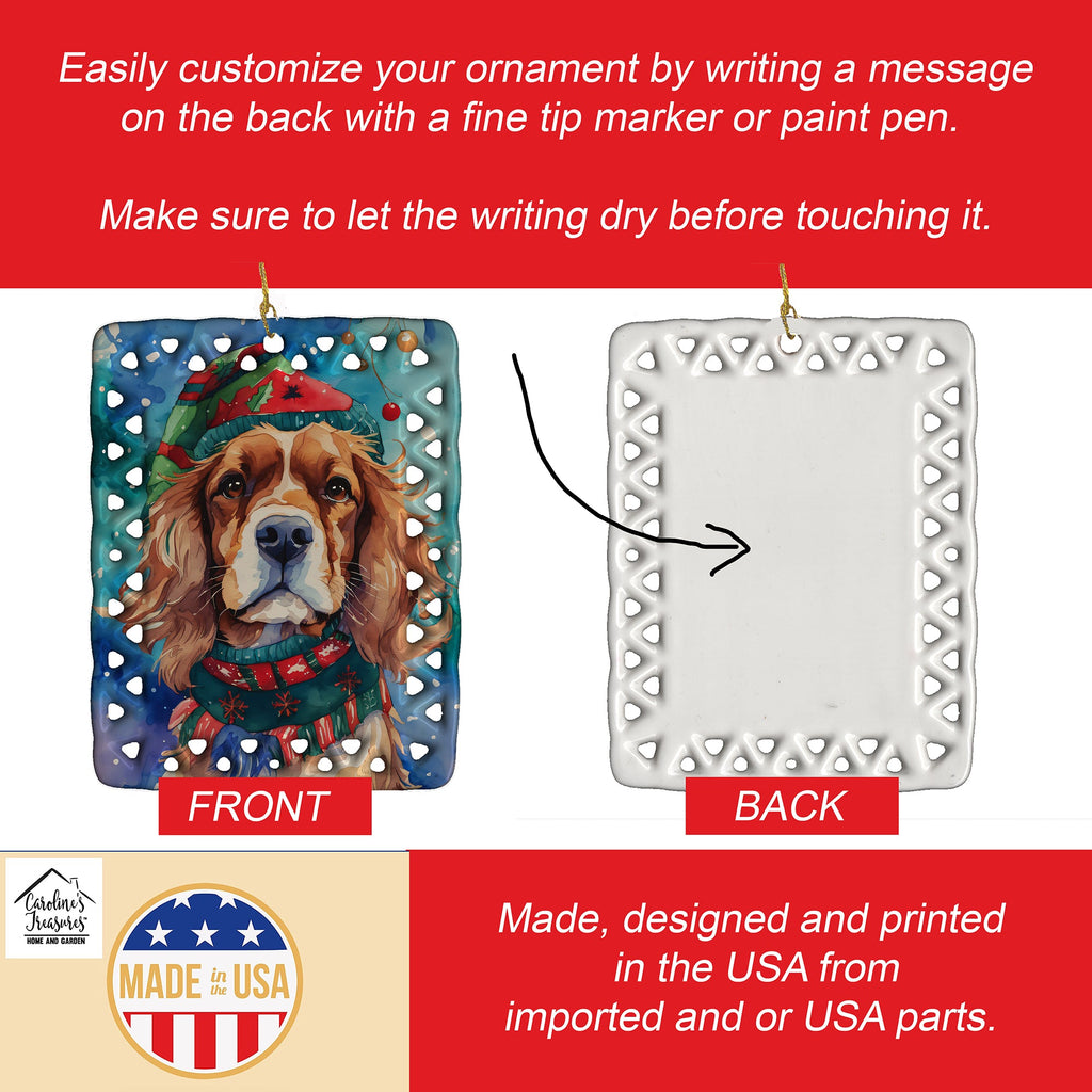 Cavalier Spaniel Christmas Porcelain Ornament Christmas Tree Hanging Decorations for Home Christmas Holiday, Rectangle, Gift, Multicolor