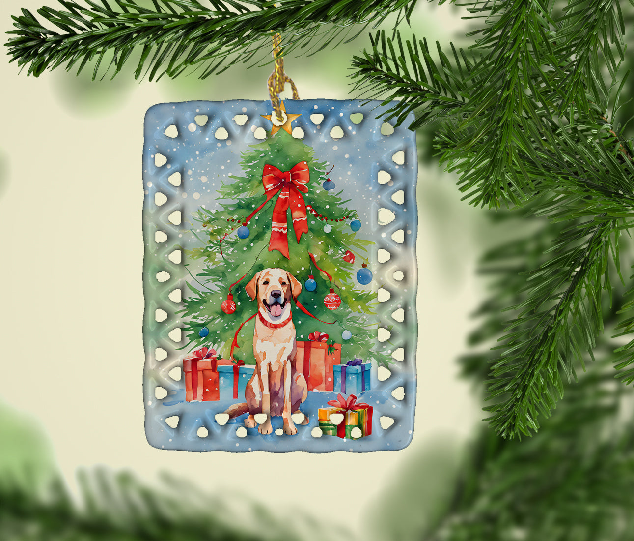 Chesapeake Bay Retriever Christmas Porcelain Ornament Christmas Tree Hanging Decorations for Home Christmas Holiday, Rectangle, Gift, Multicolor