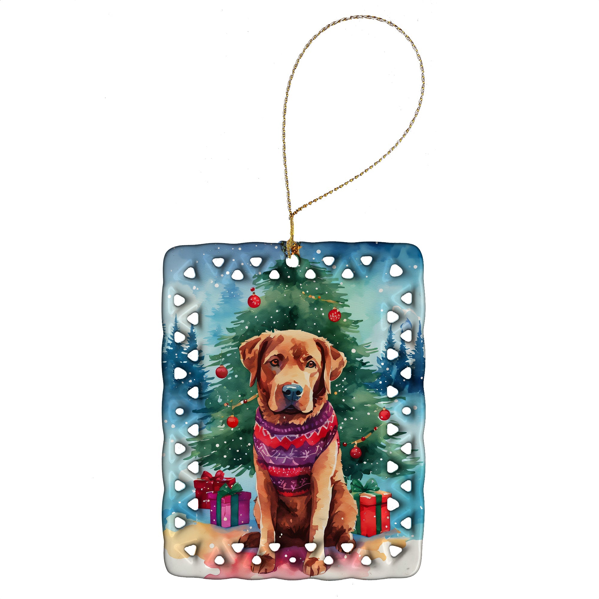 Chesapeake Bay Retriever Christmas Porcelain Ornament Christmas Tree Hanging Decorations for Home Christmas Holiday, Rectangle, Gift, Multicolor