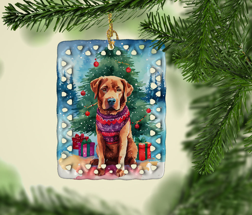 Chesapeake Bay Retriever Christmas Porcelain Ornament Christmas Tree Hanging Decorations for Home Christmas Holiday, Rectangle, Gift, Multicolor