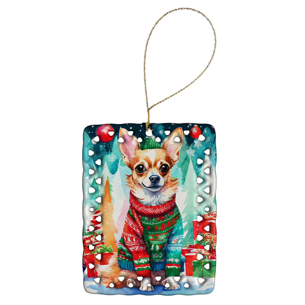 Chihuahua Christmas Porcelain Ornament Christmas Tree Hanging Decorations for Home Christmas Holiday, Rectangle, Gift, Multicolor