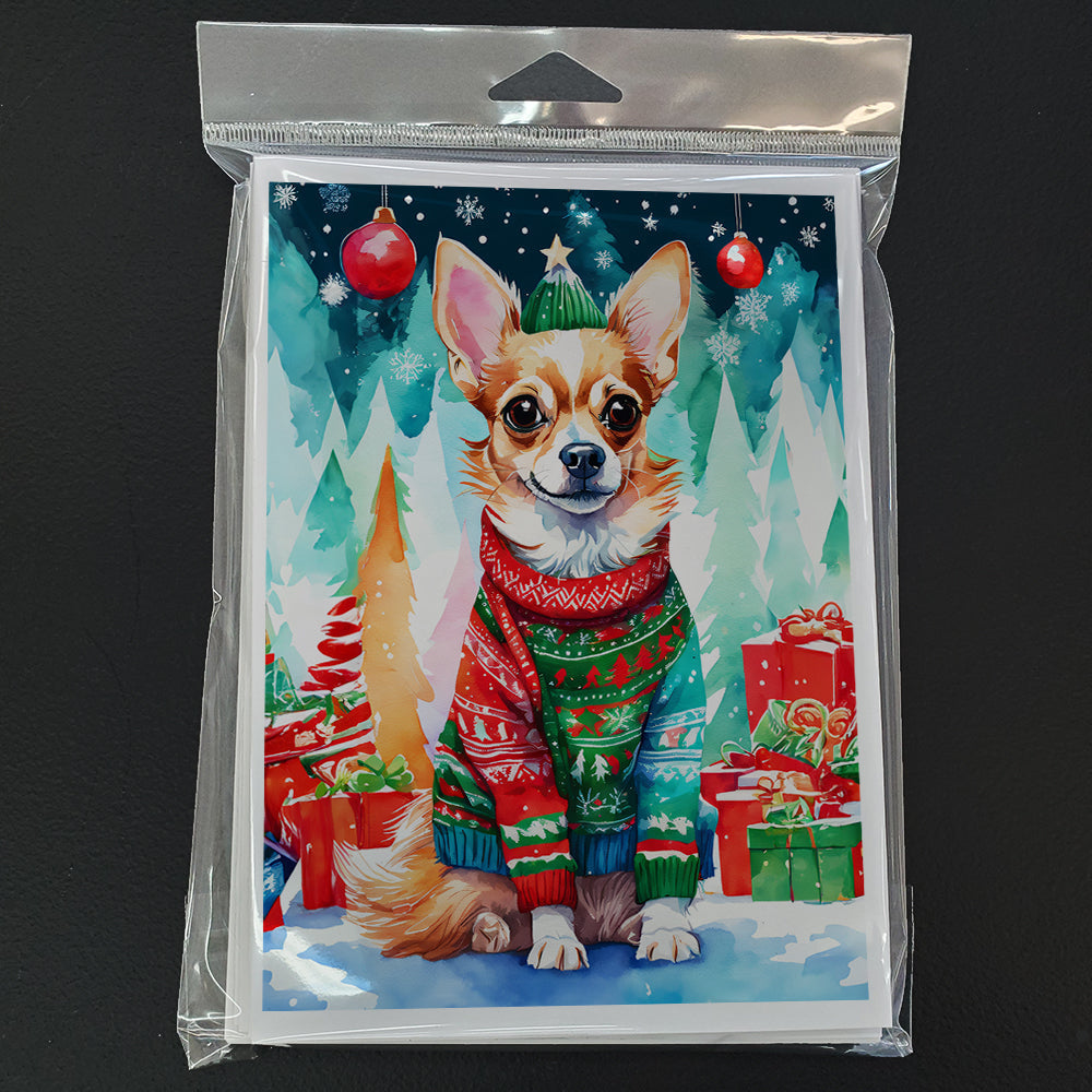 Chihuahua Christmas Greeting Cards Pack of 8 Blank Cards with Envelopes Whimsical A7 Size 5x7