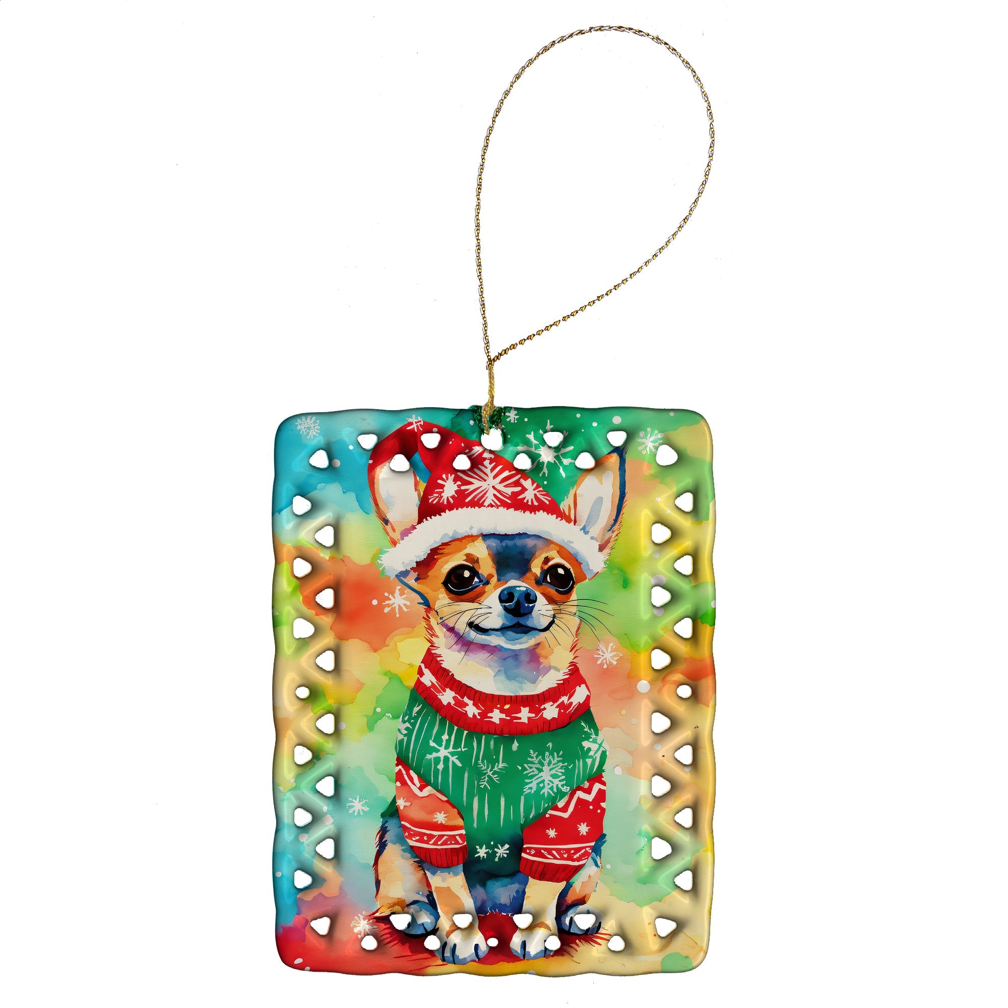 Chihuahua Christmas Porcelain Ornament Christmas Tree Hanging Decorations for Home Christmas Holiday, Rectangle, Gift, Multicolor