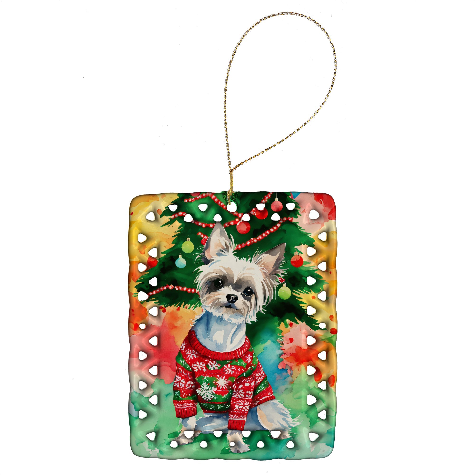 Chinese Crested Christmas Porcelain Ornament Christmas Tree Hanging Decorations for Home Christmas Holiday, Rectangle, Gift, Multicolor