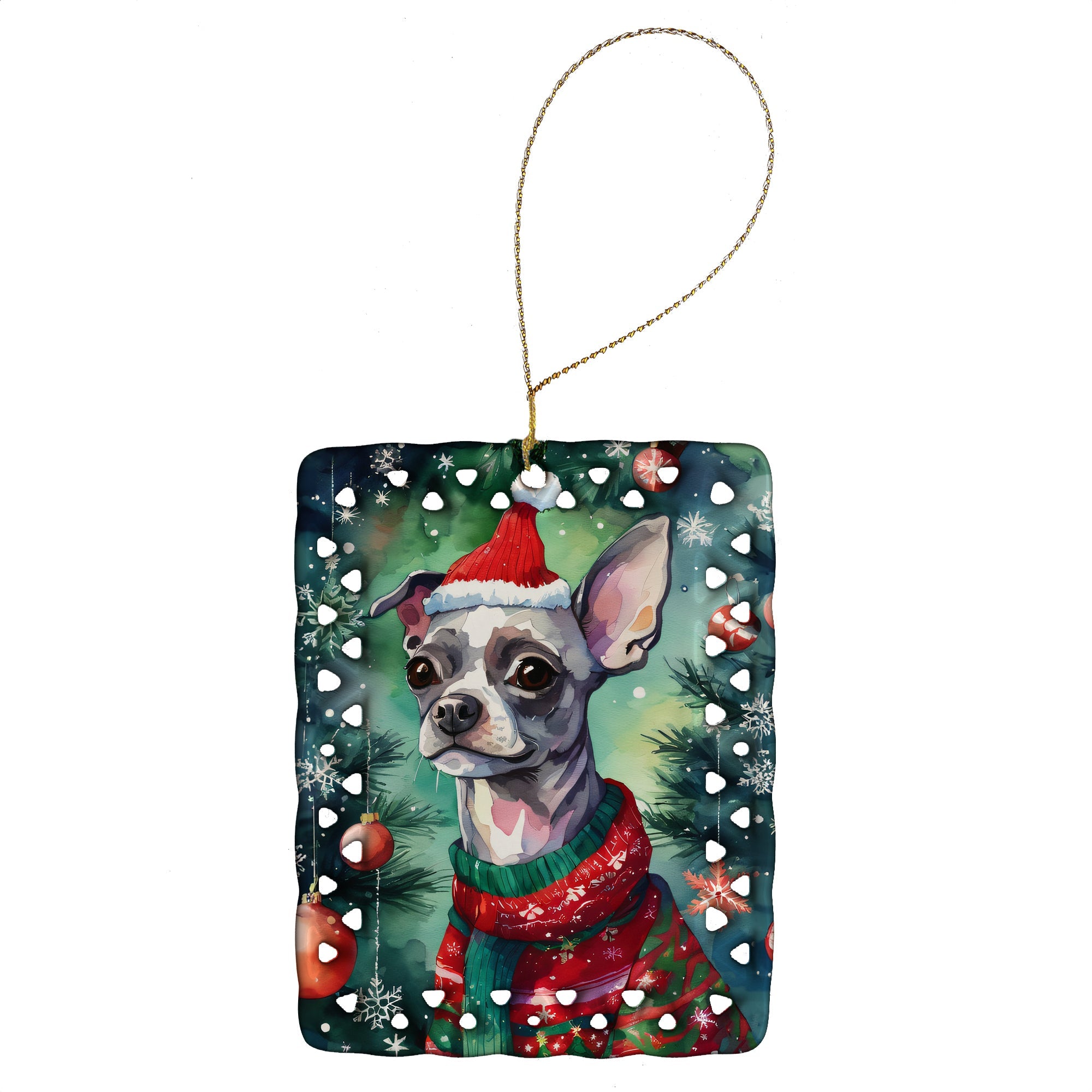 Chinese Crested Christmas Porcelain Ornament Christmas Tree Hanging Decorations for Home Christmas Holiday, Rectangle, Gift, Multicolor