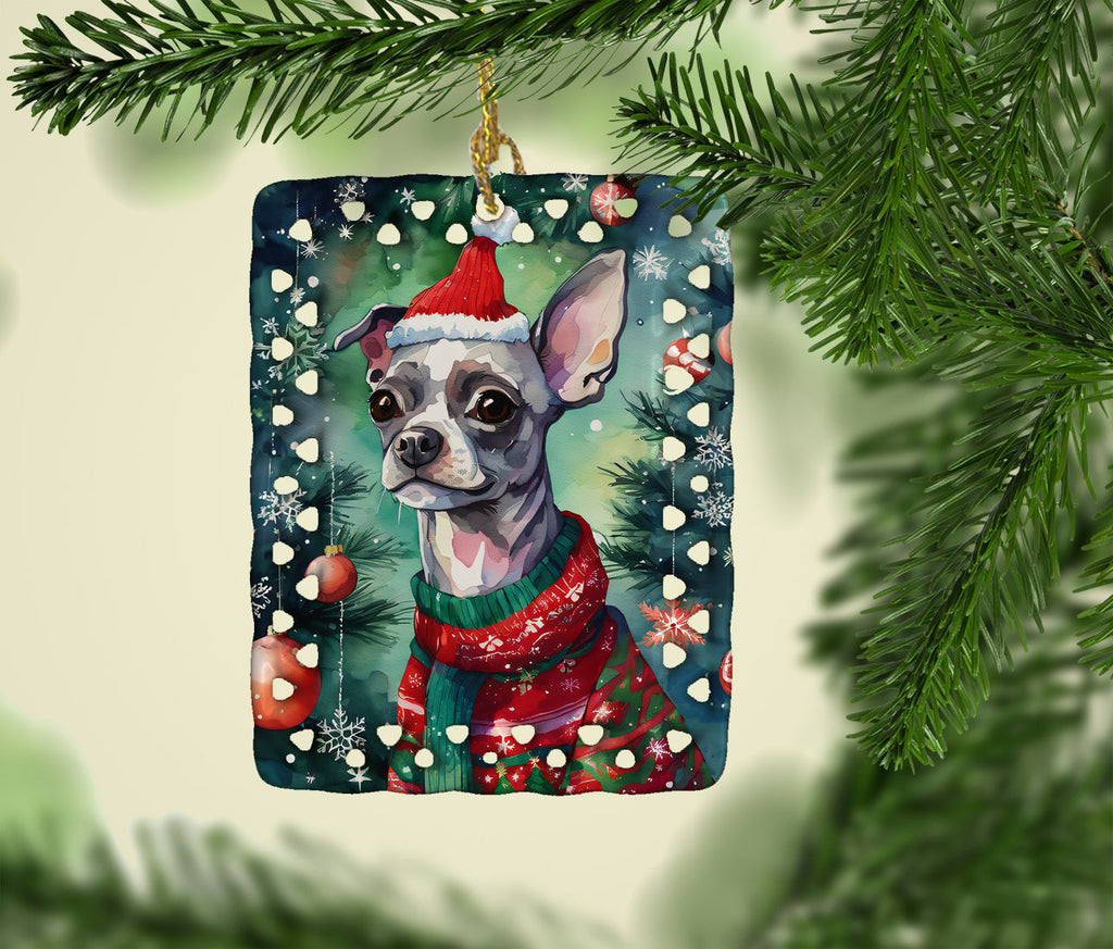 Chinese Crested Christmas Porcelain Ornament Christmas Tree Hanging Decorations for Home Christmas Holiday, Rectangle, Gift, Multicolor
