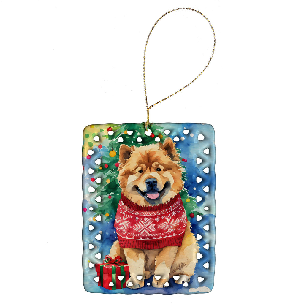 Chow Chow Christmas Porcelain Ornament Christmas Tree Hanging Decorations for Home Christmas Holiday, Rectangle, Gift, Multicolor