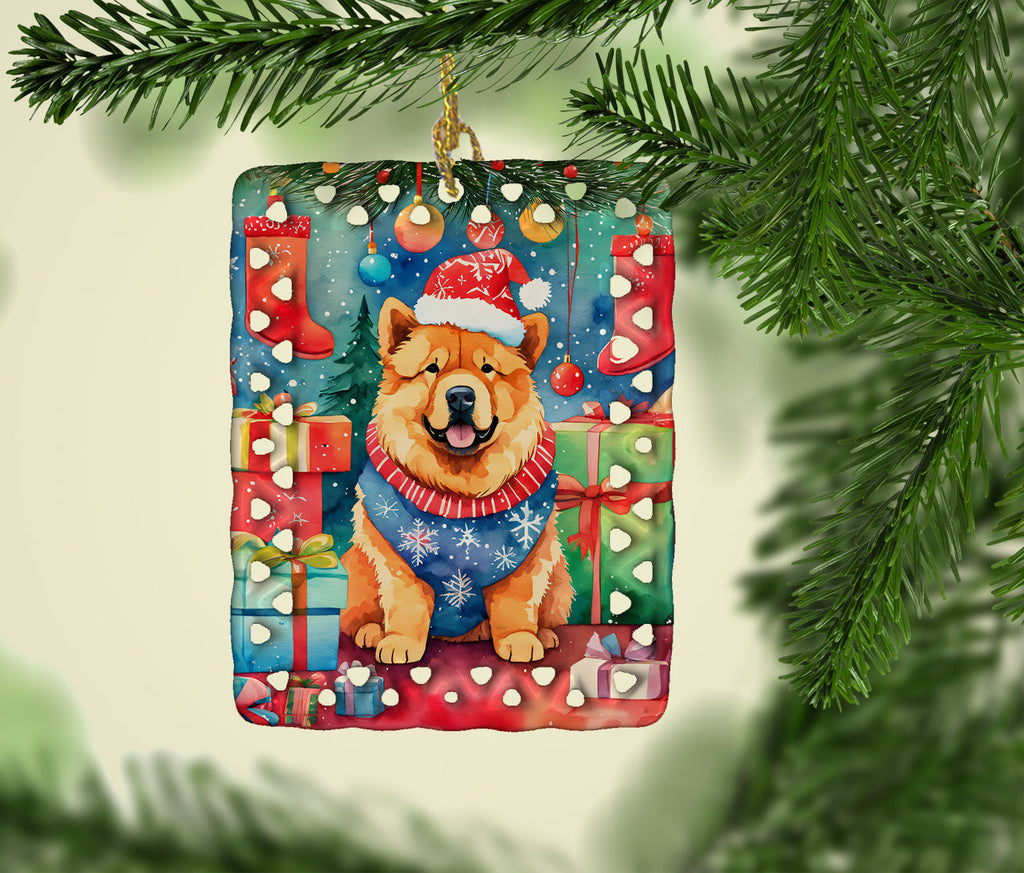 Chow Chow Christmas Porcelain Ornament Christmas Tree Hanging Decorations for Home Christmas Holiday, Rectangle, Gift, Multicolor