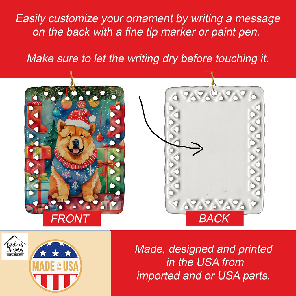 Chow Chow Christmas Porcelain Ornament Christmas Tree Hanging Decorations for Home Christmas Holiday, Rectangle, Gift, Multicolor