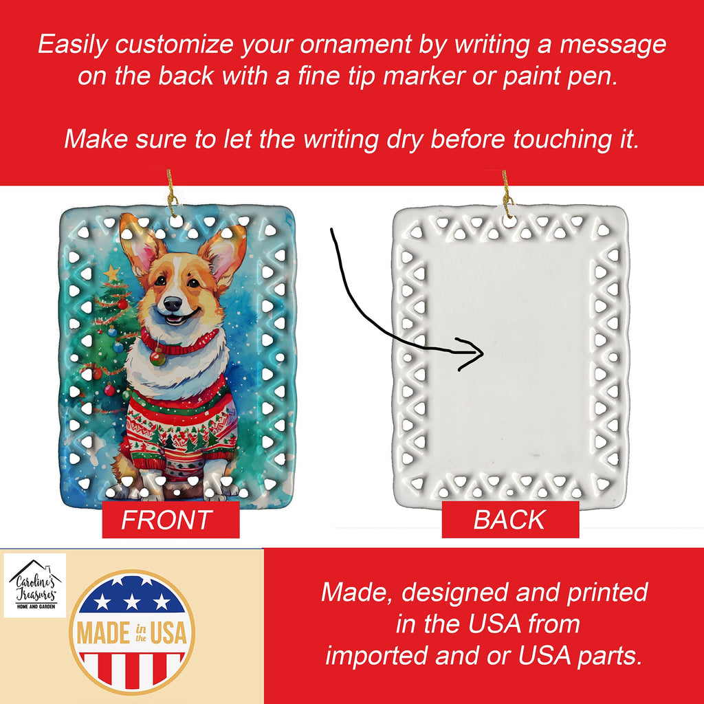 Corgi Christmas Porcelain Ornament Christmas Tree Hanging Decorations for Home Christmas Holiday, Rectangle, Gift, Multicolor