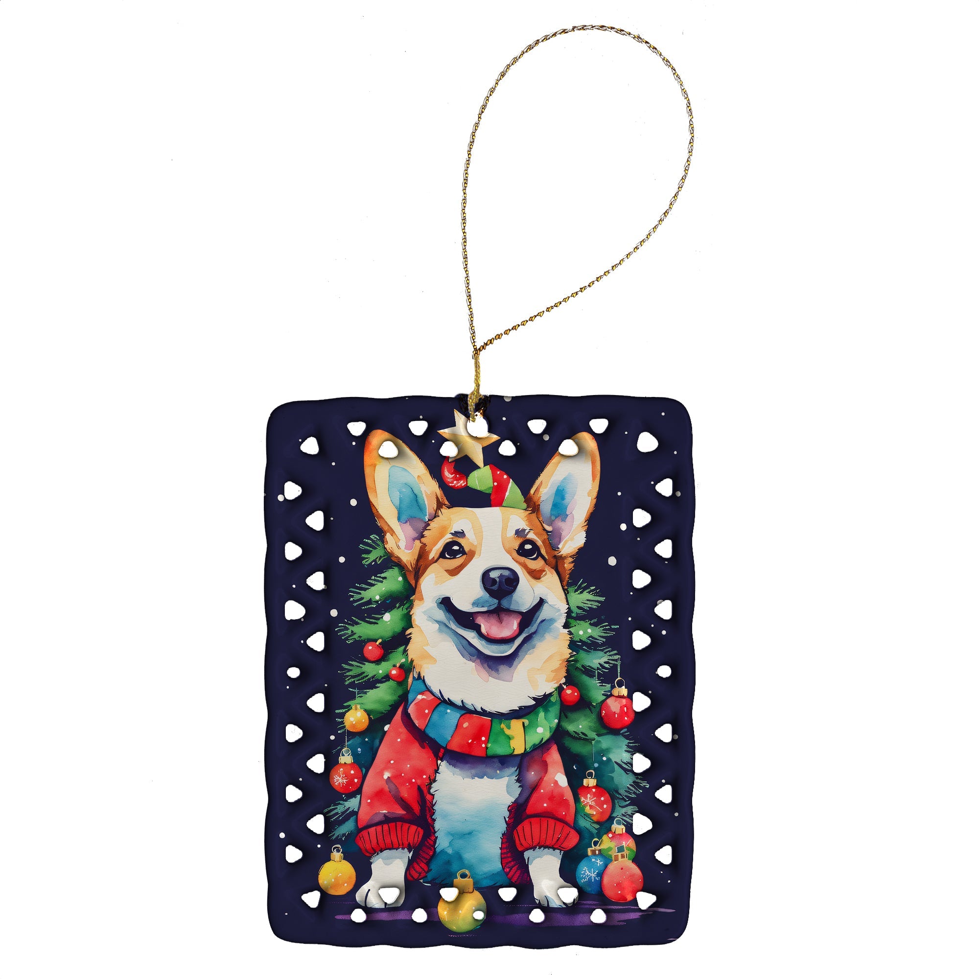Corgi Christmas Porcelain Ornament Christmas Tree Hanging Decorations for Home Christmas Holiday, Rectangle, Gift, Multicolor