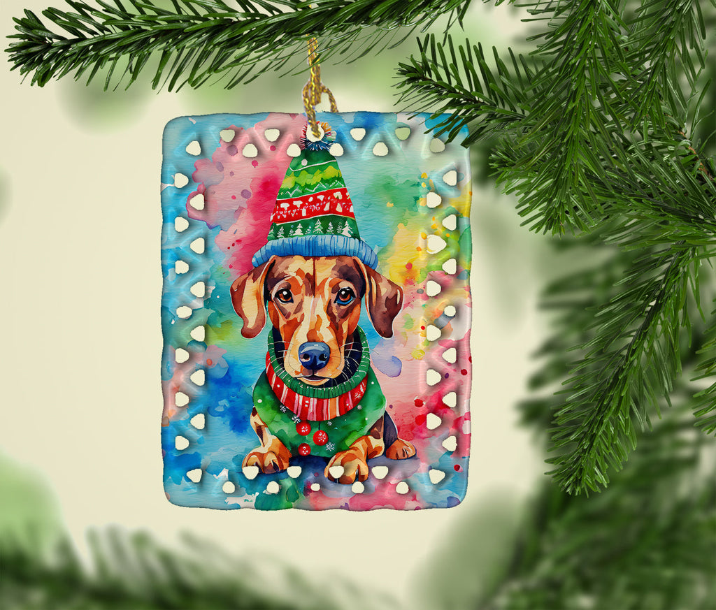 Dachshund Christmas Porcelain Ornament Christmas Tree Hanging Decorations for Home Christmas Holiday, Rectangle, Gift, Multicolor