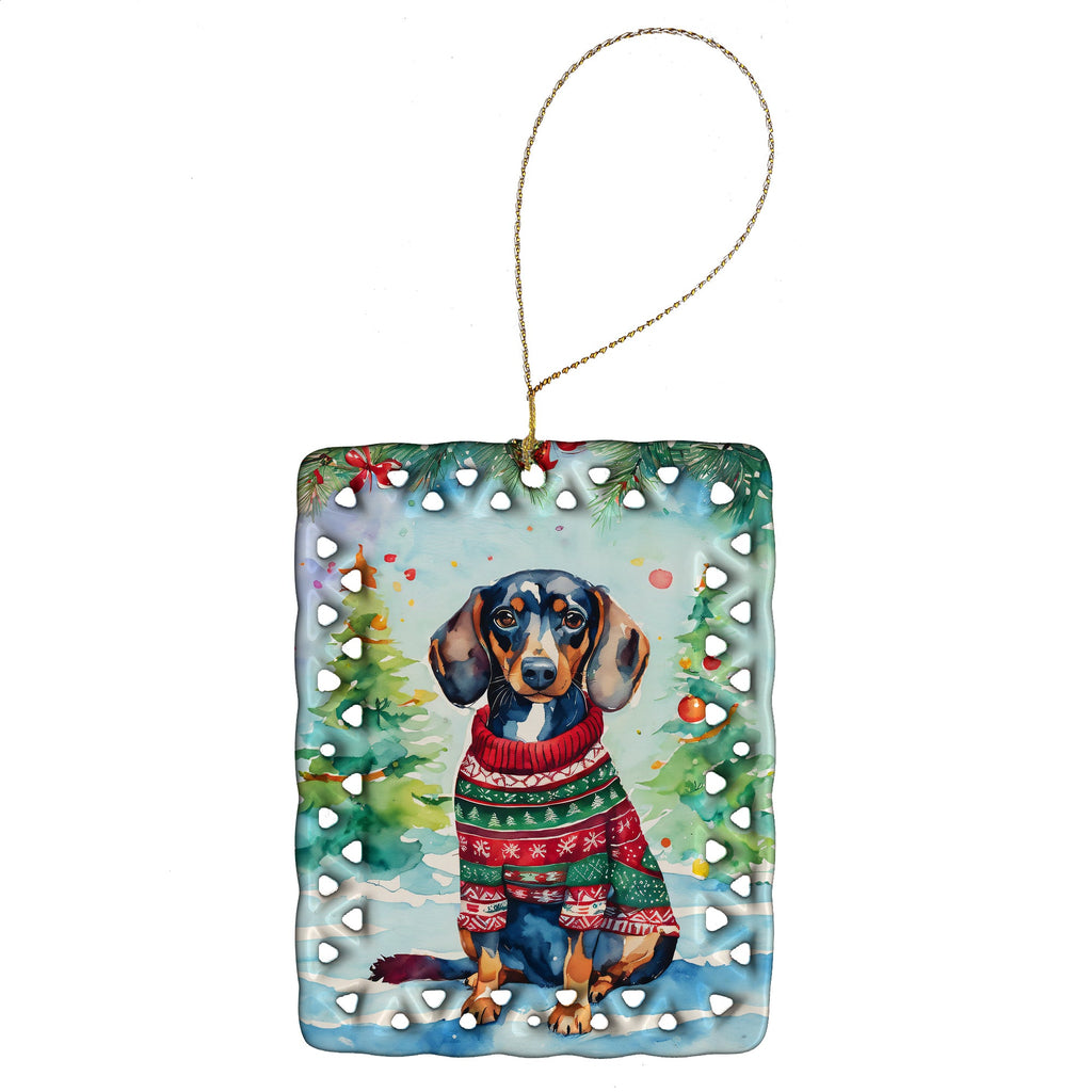 Dachshund Christmas Porcelain Ornament Christmas Tree Hanging Decorations for Home Christmas Holiday, Rectangle, Gift, Multicolor