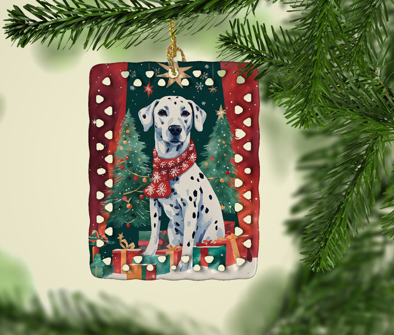 Dalmatian Christmas Porcelain Ornament Christmas Tree Hanging Decorations for Home Christmas Holiday, Rectangle, Gift, Multicolor