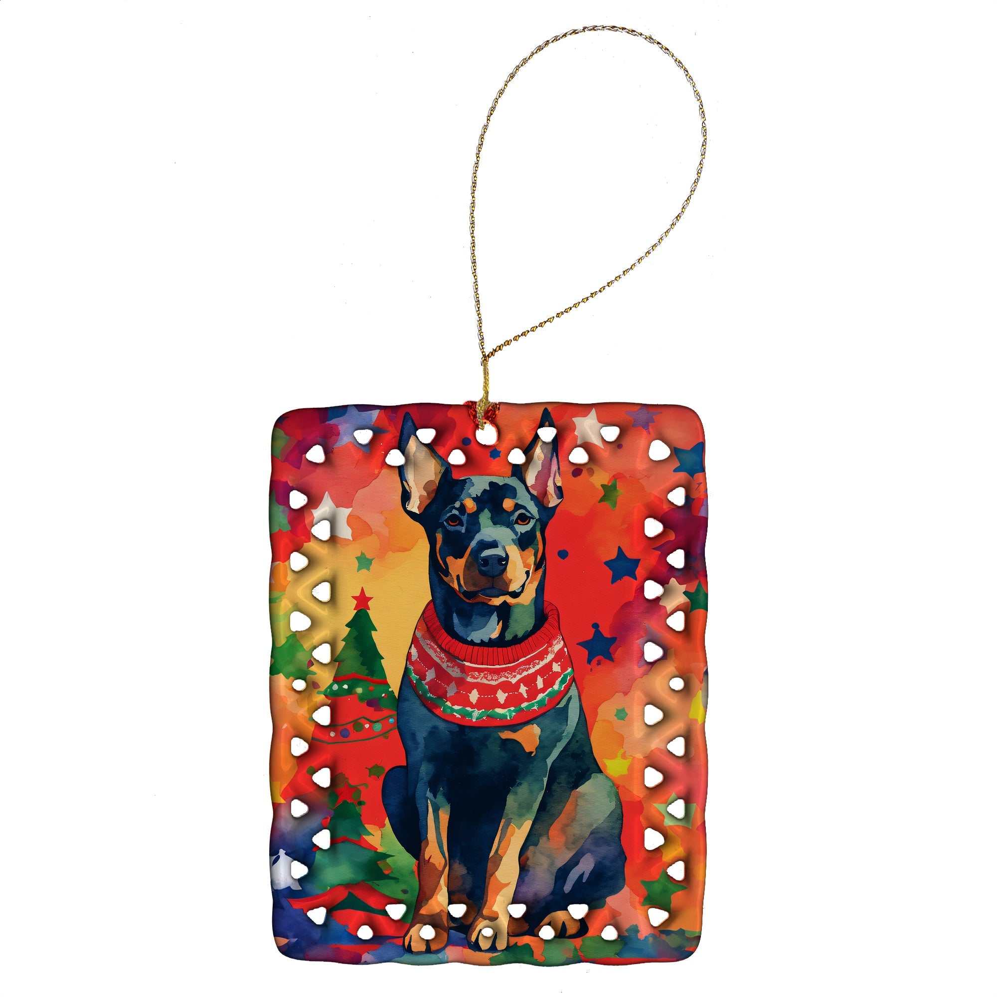 Doberman Pinscher Christmas Porcelain Ornament Christmas Tree Hanging Decorations for Home Christmas Holiday, Rectangle, Gift, Multicolor