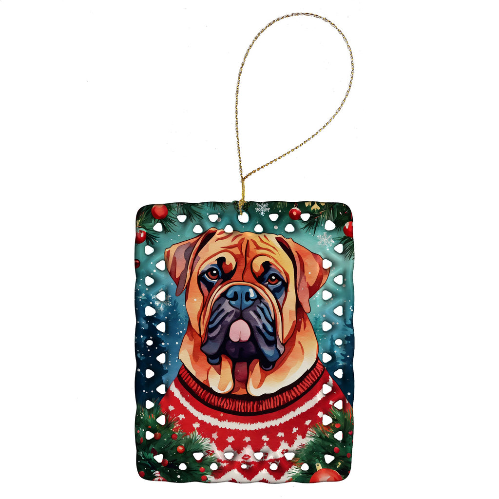 Dogue de Bordeaux Christmas Porcelain Ornament Christmas Tree Hanging Decorations for Home Christmas Holiday, Rectangle, Gift, Multicolor