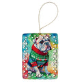 English Bulldog Christmas Porcelain Ornament Christmas Tree Hanging Decorations for Home Christmas Holiday, Rectangle, Gift, Multicolor