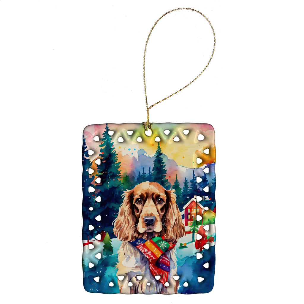 English Cocker Spaniel Christmas Porcelain Ornament Christmas Tree Hanging Decorations for Home Christmas Holiday, Rectangle, Gift, Multicolor