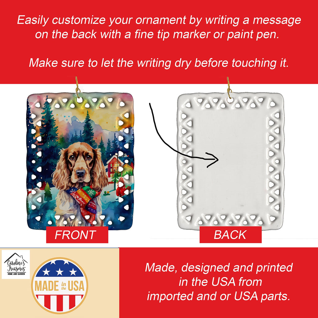 English Cocker Spaniel Christmas Porcelain Ornament Christmas Tree Hanging Decorations for Home Christmas Holiday, Rectangle, Gift, Multicolor