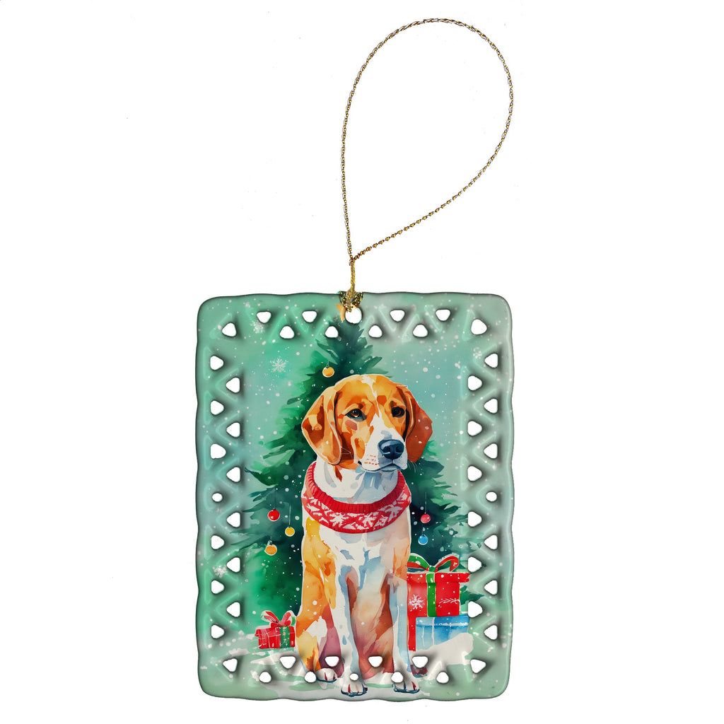 English Foxhound Christmas Porcelain Ornament Christmas Tree Hanging Decorations for Home Christmas Holiday, Rectangle, Gift, Multicolor