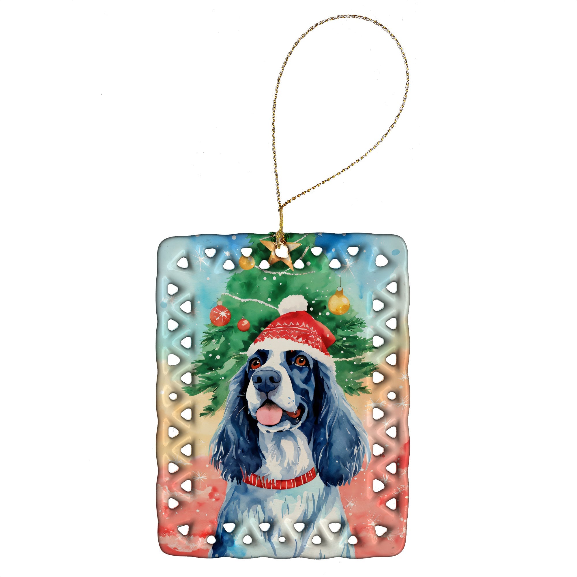 English Setter Christmas Porcelain Ornament Christmas Tree Hanging Decorations for Home Christmas Holiday, Rectangle, Gift, Multicolor