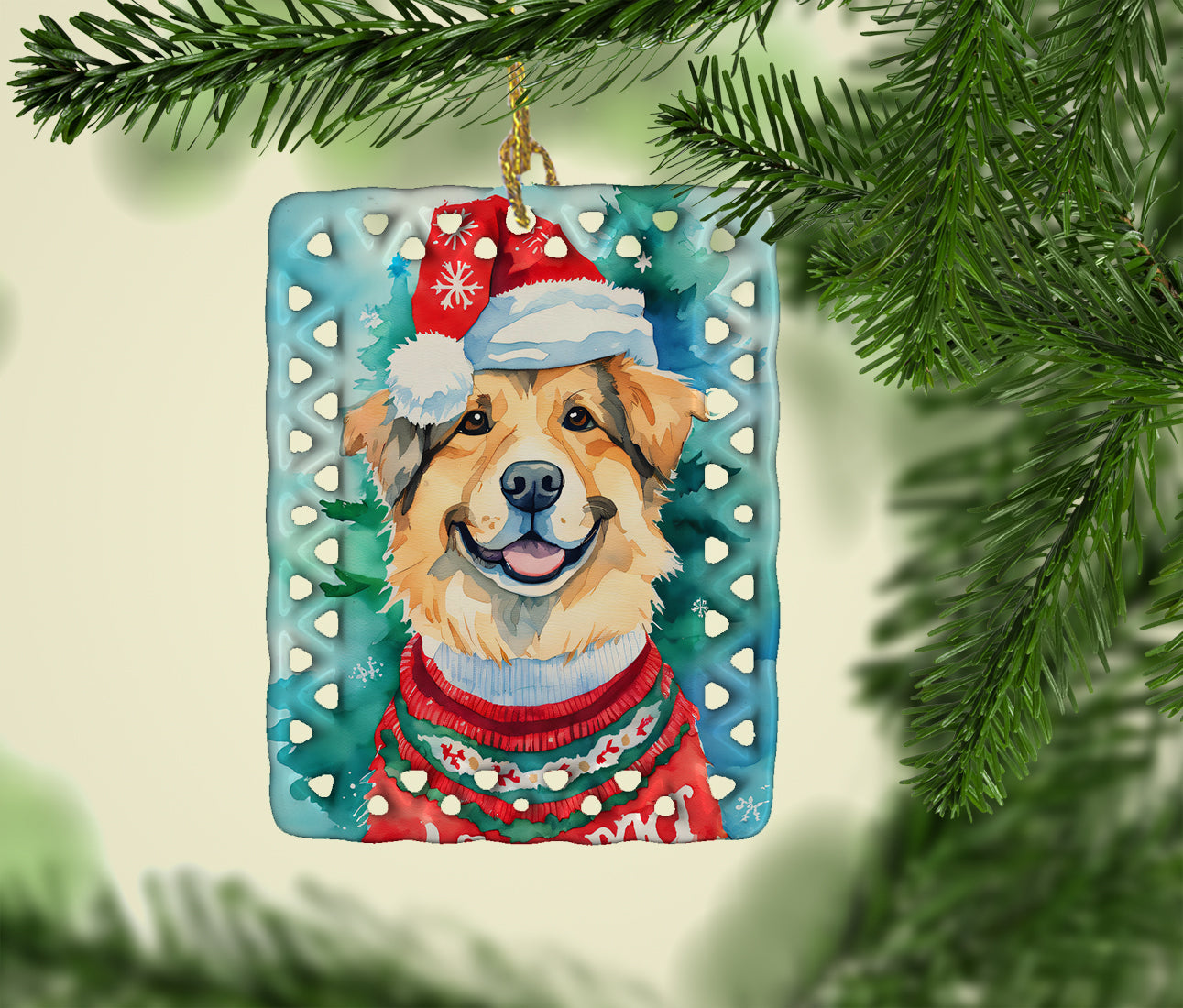 Finnish Lapphund Christmas Porcelain Ornament Christmas Tree Hanging Decorations for Home Christmas Holiday, Rectangle, Gift, Multicolor