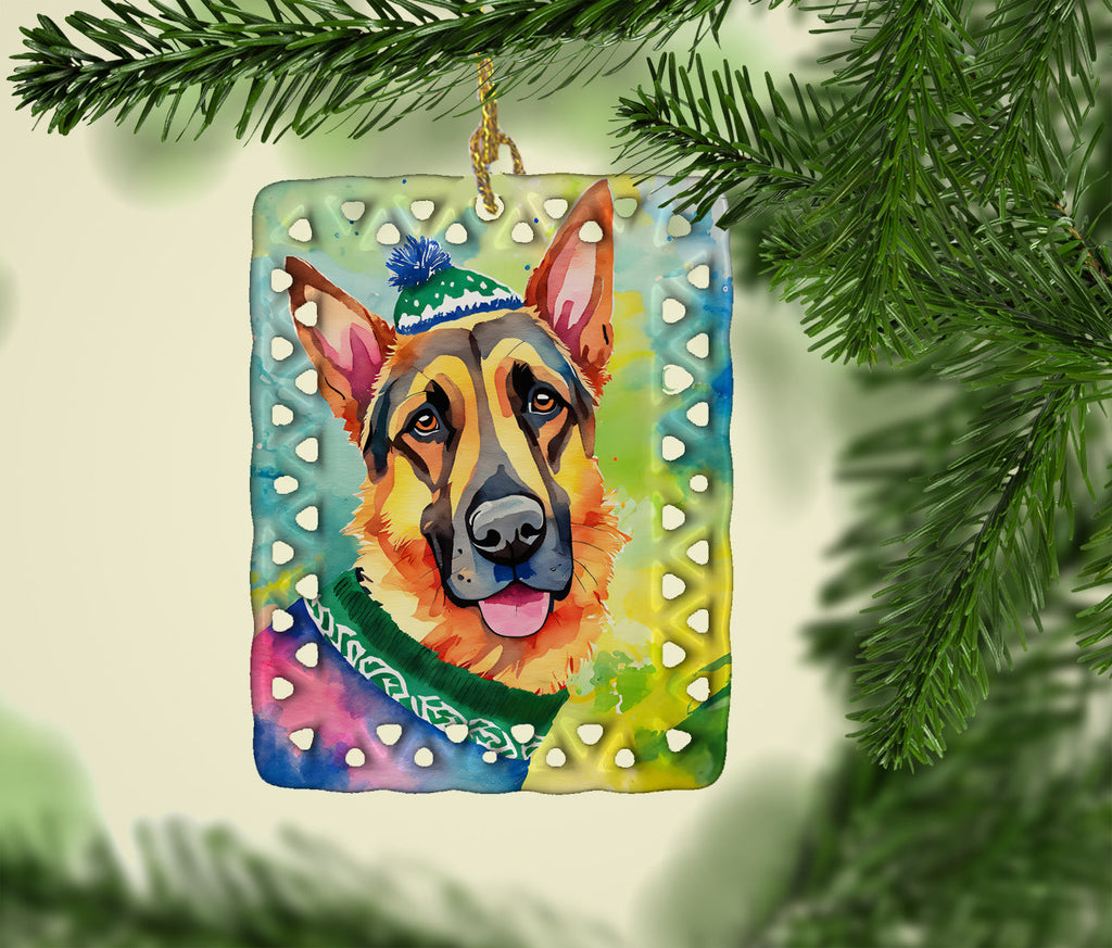 German Shepherd Christmas Porcelain Ornament Christmas Tree Hanging Decorations for Home Christmas Holiday, Rectangle, Gift, Multicolor