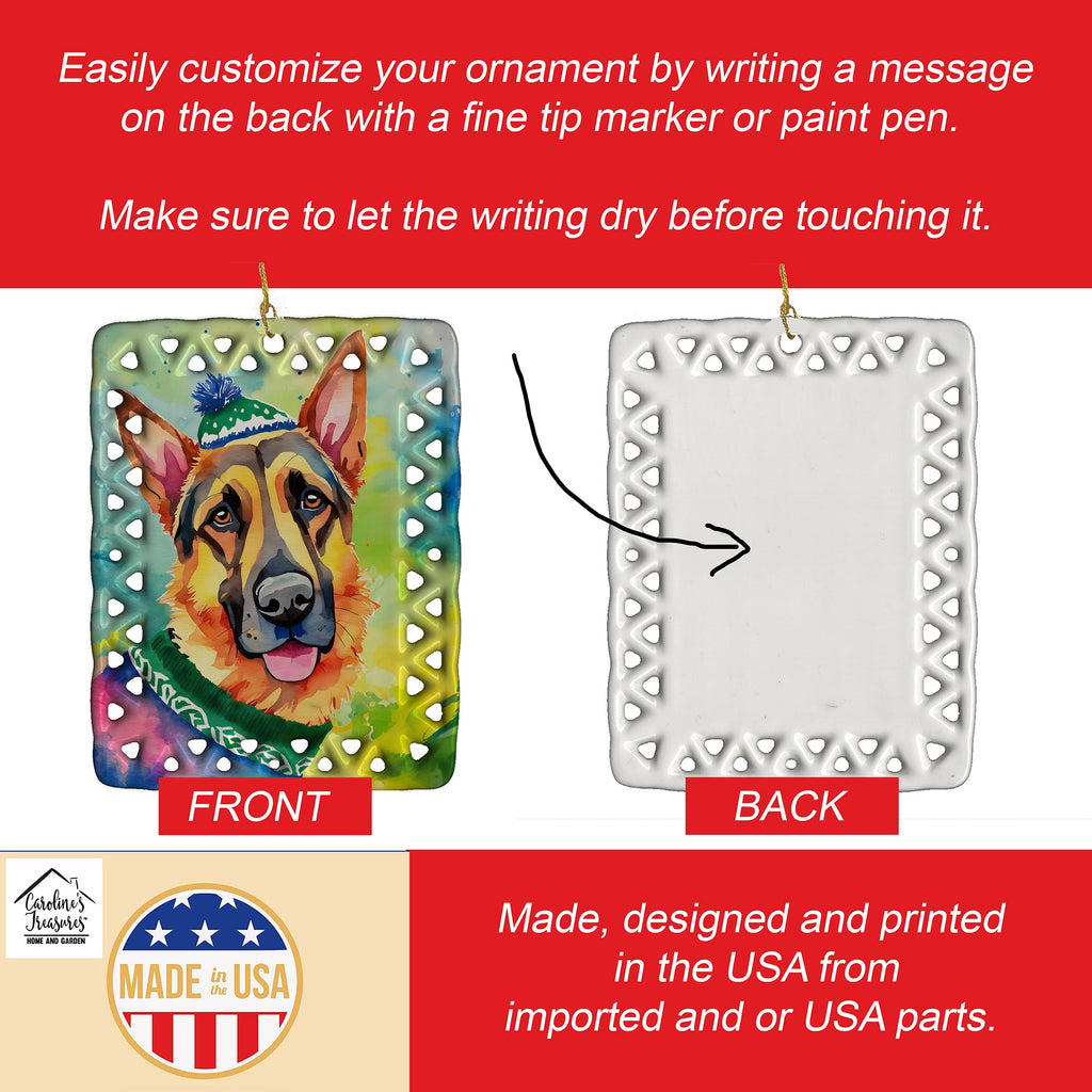 German Shepherd Christmas Porcelain Ornament Christmas Tree Hanging Decorations for Home Christmas Holiday, Rectangle, Gift, Multicolor