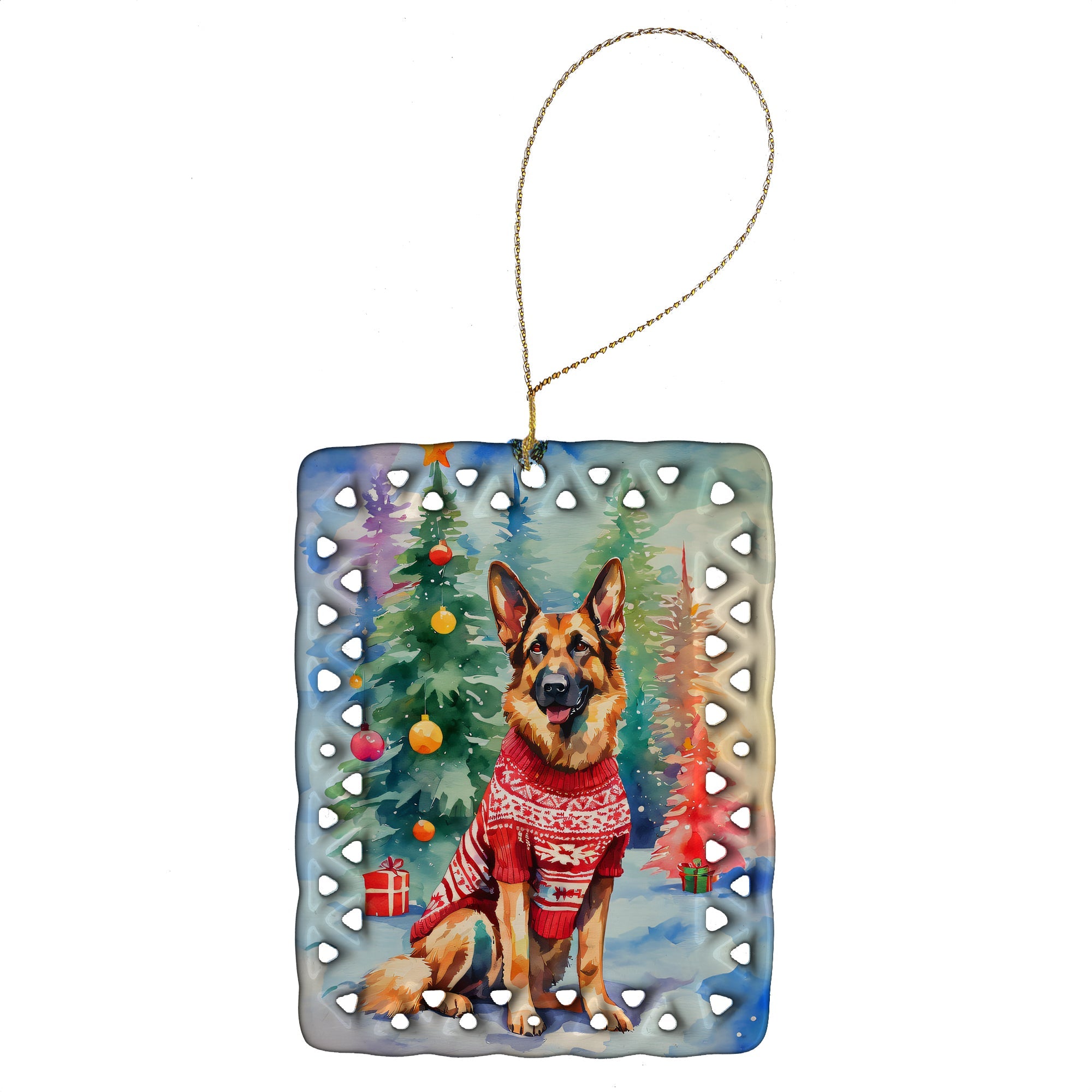 German Shepherd Christmas Porcelain Ornament Christmas Tree Hanging Decorations for Home Christmas Holiday, Rectangle, Gift, Multicolor