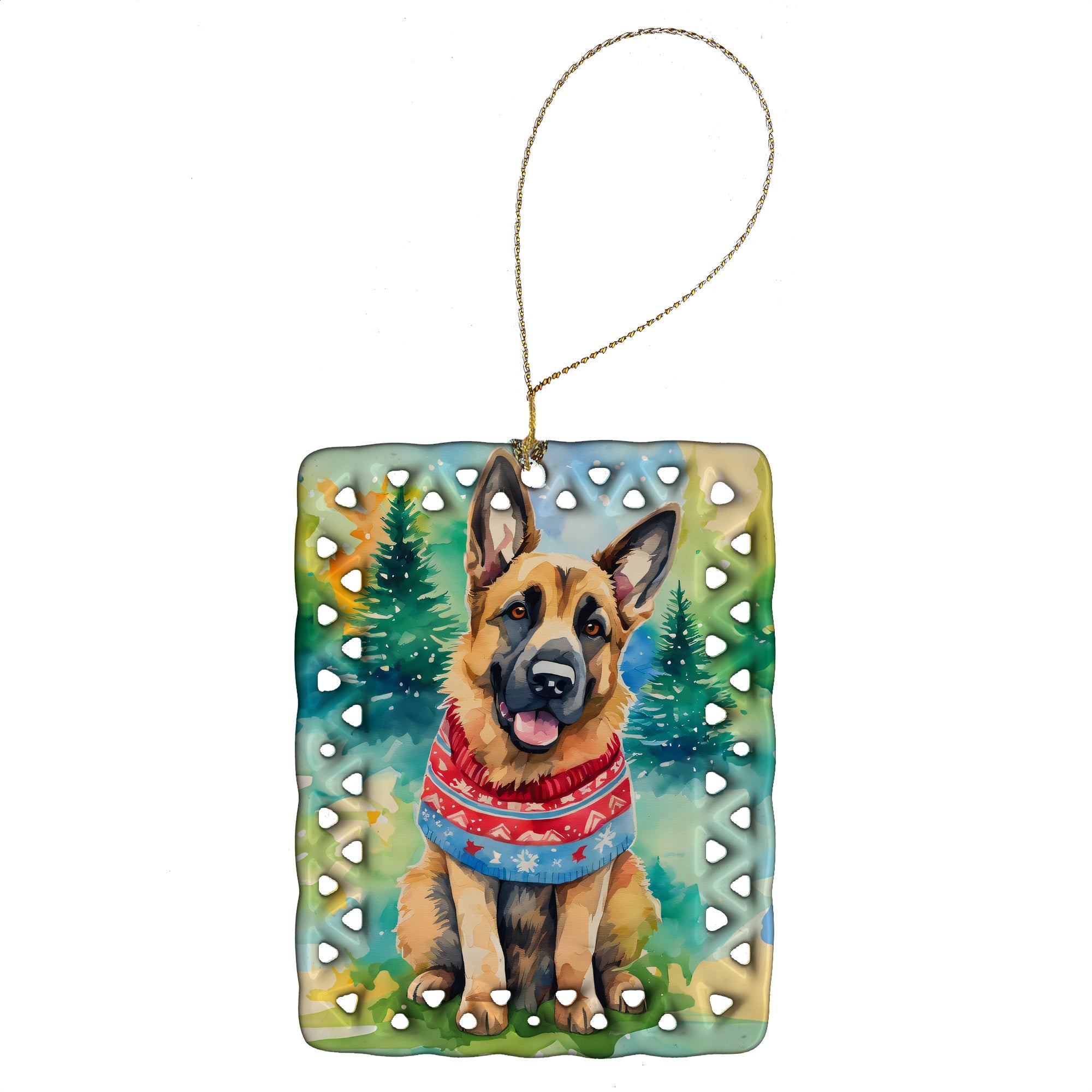 German Shepherd Christmas Porcelain Ornament Christmas Tree Hanging Decorations for Home Christmas Holiday, Rectangle, Gift, Multicolor