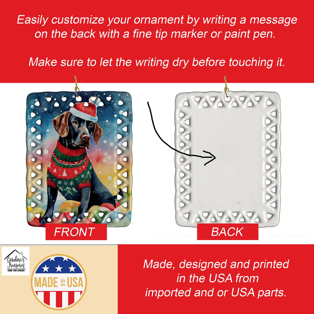 German Shorthaired Pointer Christmas Porcelain Ornament Christmas Tree Hanging Decorations for Home Christmas Holiday, Rectangle, Gift, Multicolor