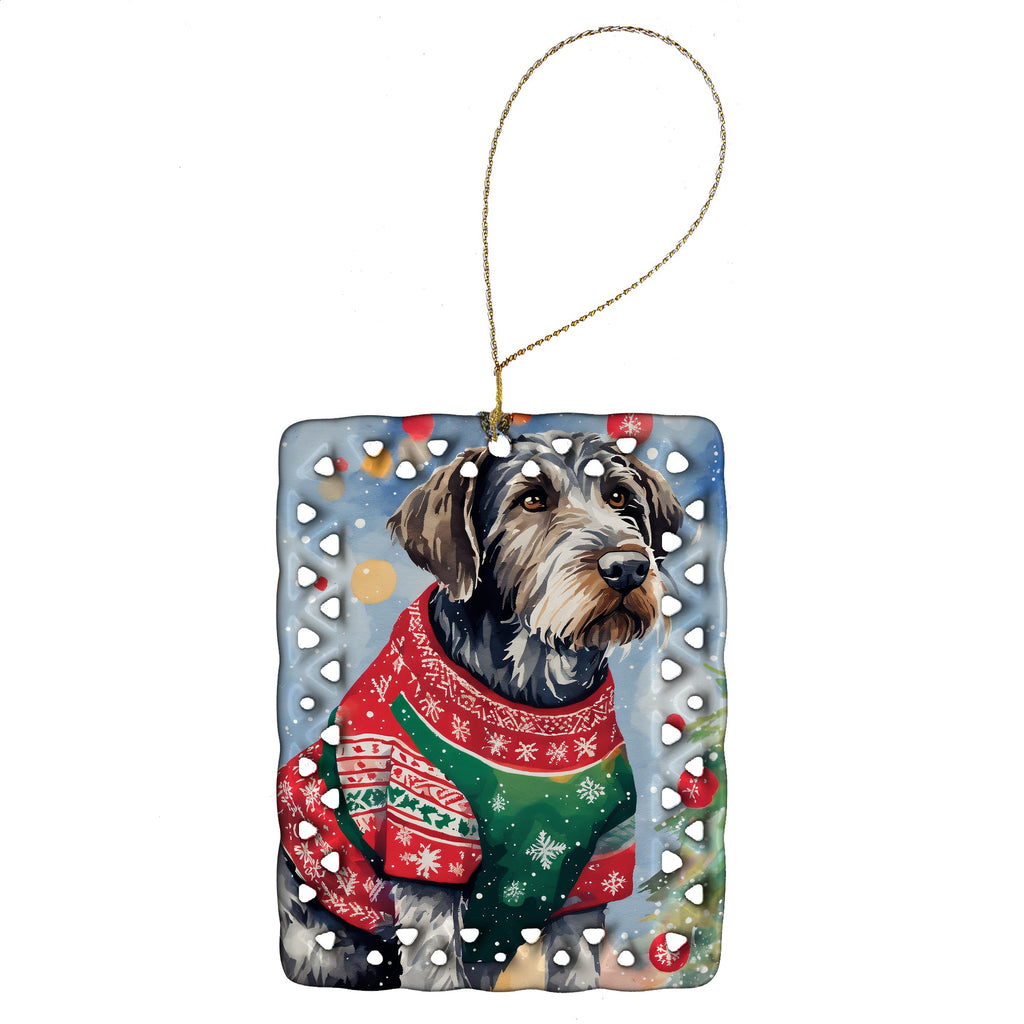 German Wirehaired Pointer Christmas Porcelain Ornament Christmas Tree Hanging Decorations for Home Christmas Holiday, Rectangle, Gift, Multicolor