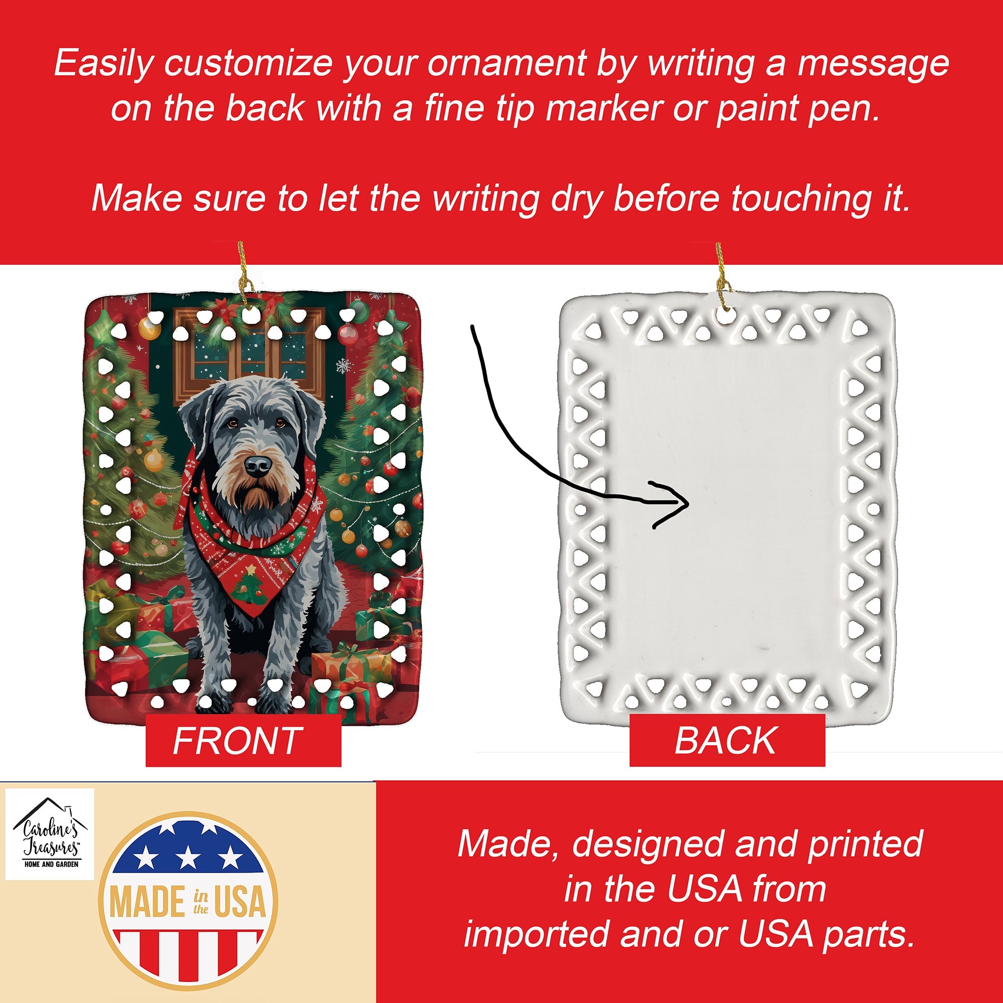 German Wirehaired Pointer Christmas Porcelain Ornament Christmas Tree Hanging Decorations for Home Christmas Holiday, Rectangle, Gift, Multicolor