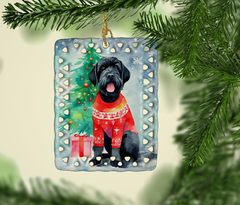 Giant Schnauzer Christmas Porcelain Ornament Christmas Tree Hanging Decorations for Home Christmas Holiday, Rectangle, Gift, Multicolor