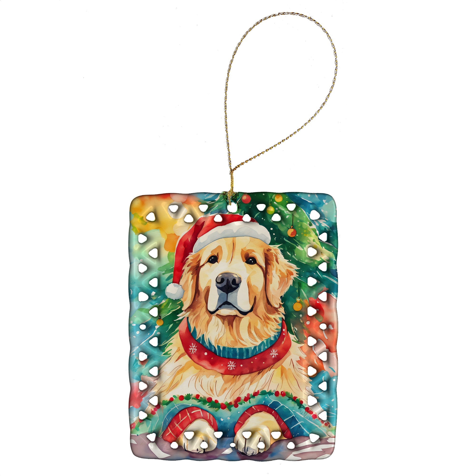 Golden Retriever Christmas Porcelain Ornament Christmas Tree Hanging Decorations for Home Christmas Holiday, Rectangle, Gift, Multicolor