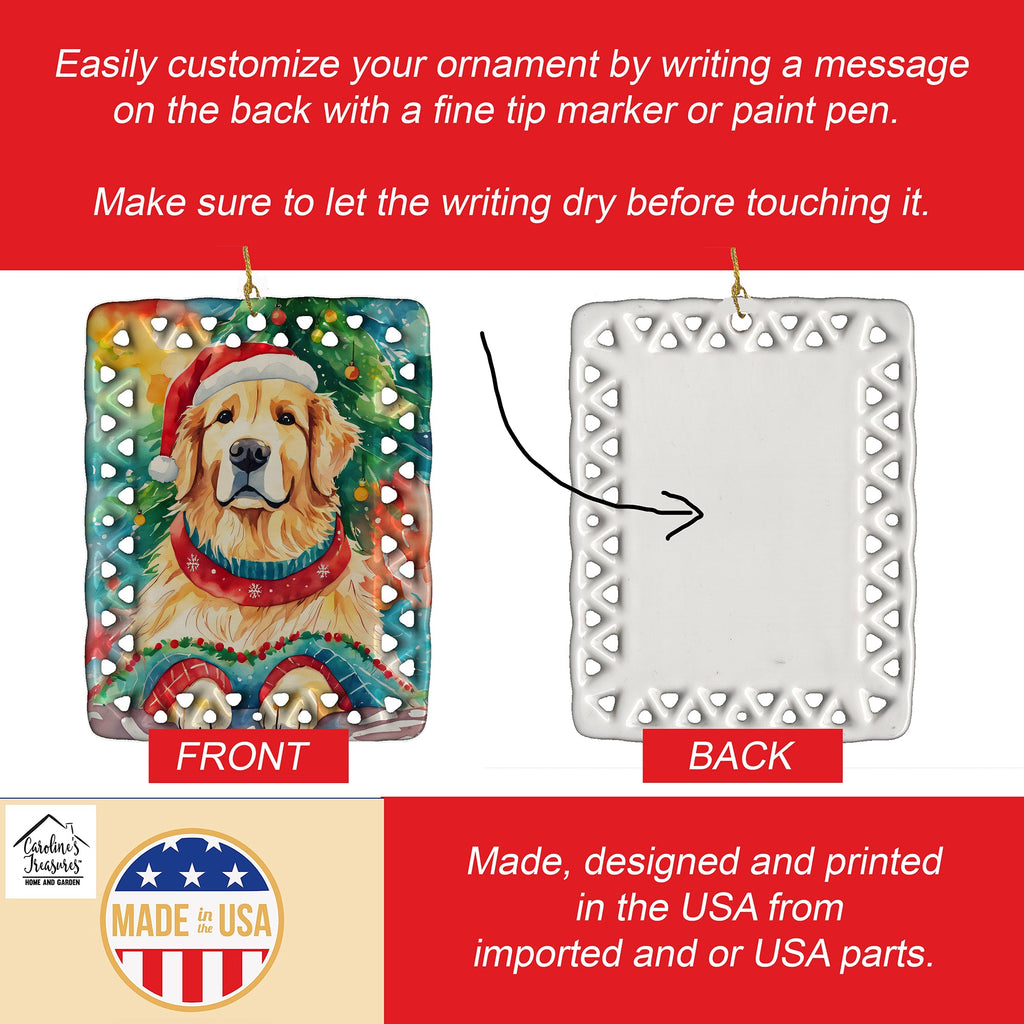 Golden Retriever Christmas Porcelain Ornament Christmas Tree Hanging Decorations for Home Christmas Holiday, Rectangle, Gift, Multicolor
