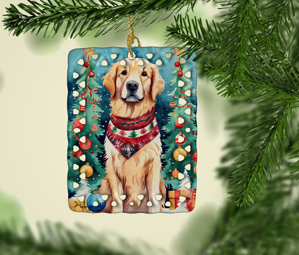 Golden Retriever Christmas Porcelain Ornament Christmas Tree Hanging Decorations for Home Christmas Holiday, Rectangle, Gift, Multicolor