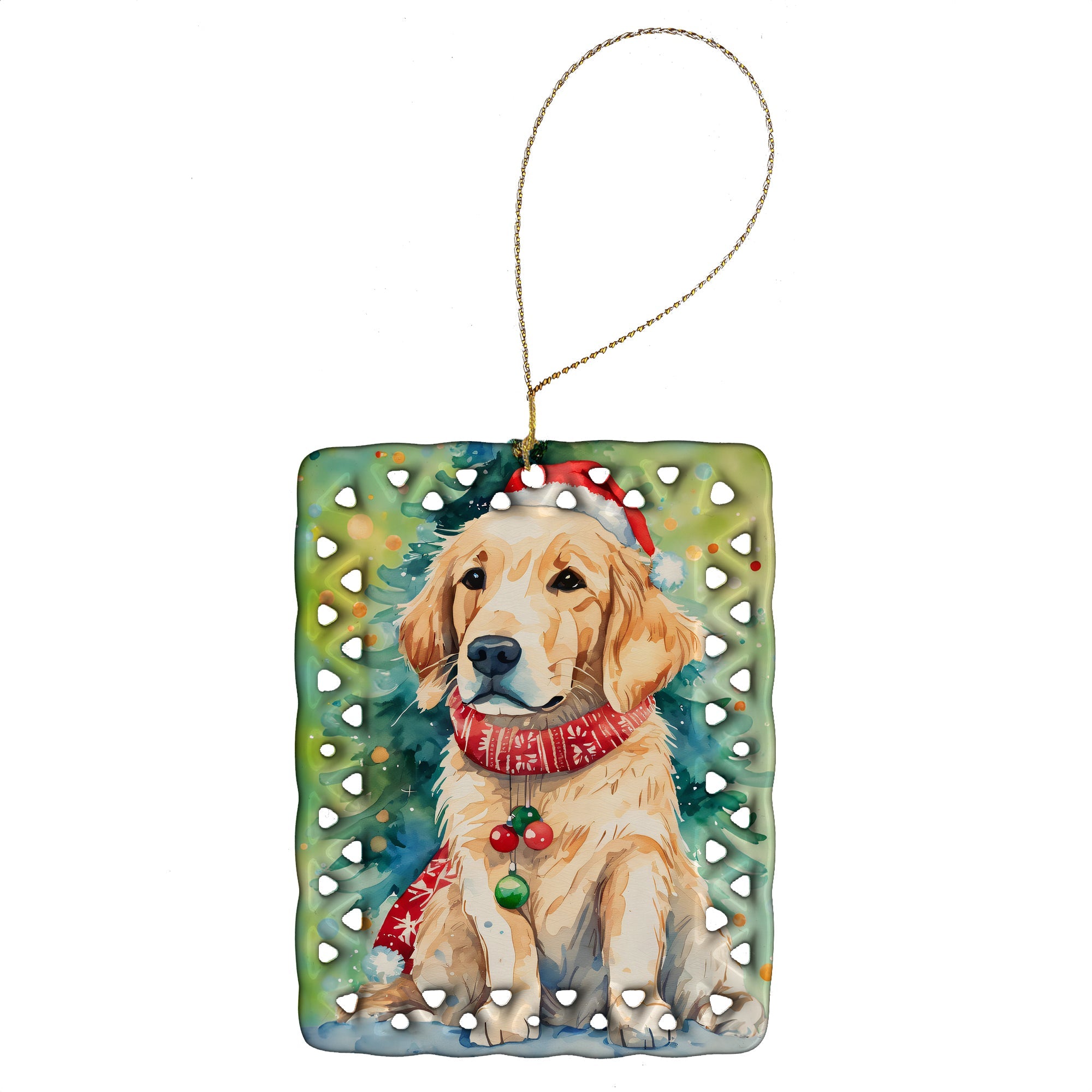 Golden Retriever Christmas Porcelain Ornament Christmas Tree Hanging Decorations for Home Christmas Holiday, Rectangle, Gift, Multicolor