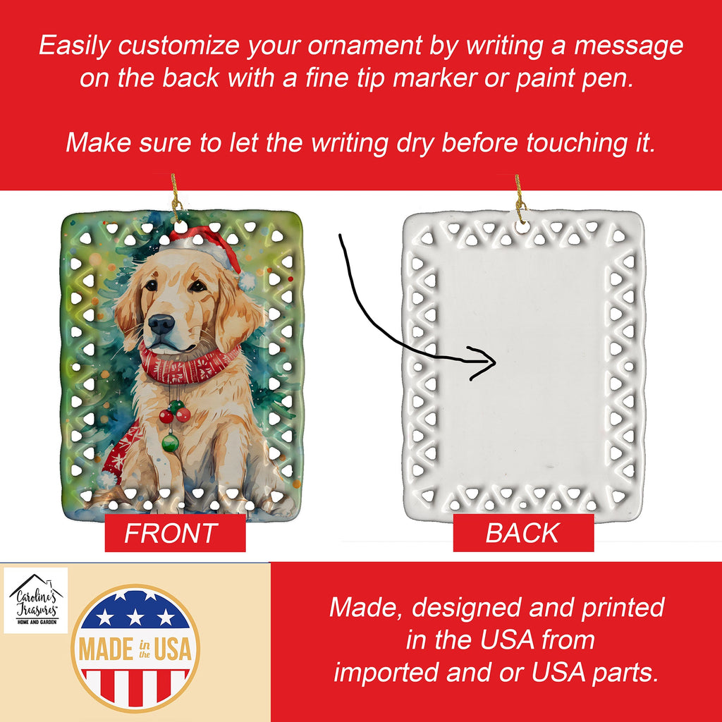 Golden Retriever Christmas Porcelain Ornament Christmas Tree Hanging Decorations for Home Christmas Holiday, Rectangle, Gift, Multicolor