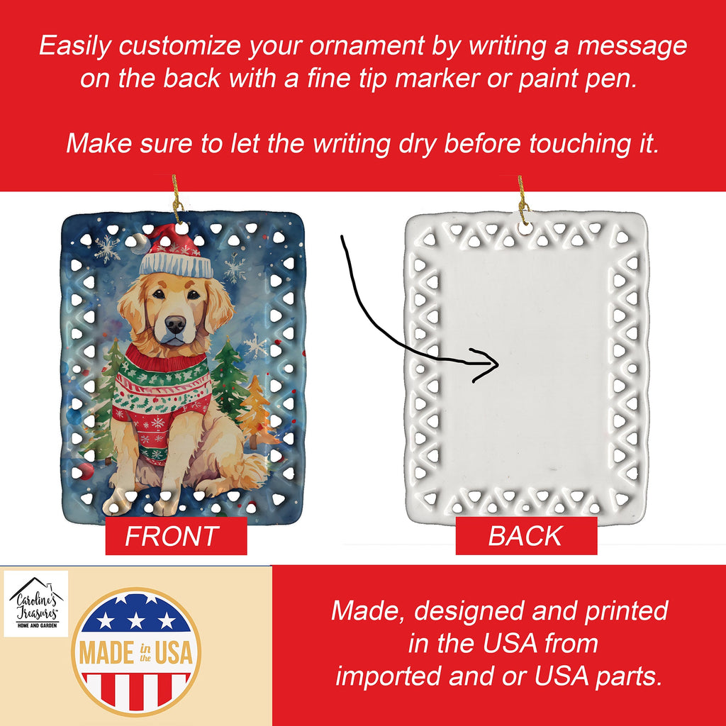Golden Retriever Christmas Porcelain Ornament Christmas Tree Hanging Decorations for Home Christmas Holiday, Rectangle, Gift, Multicolor