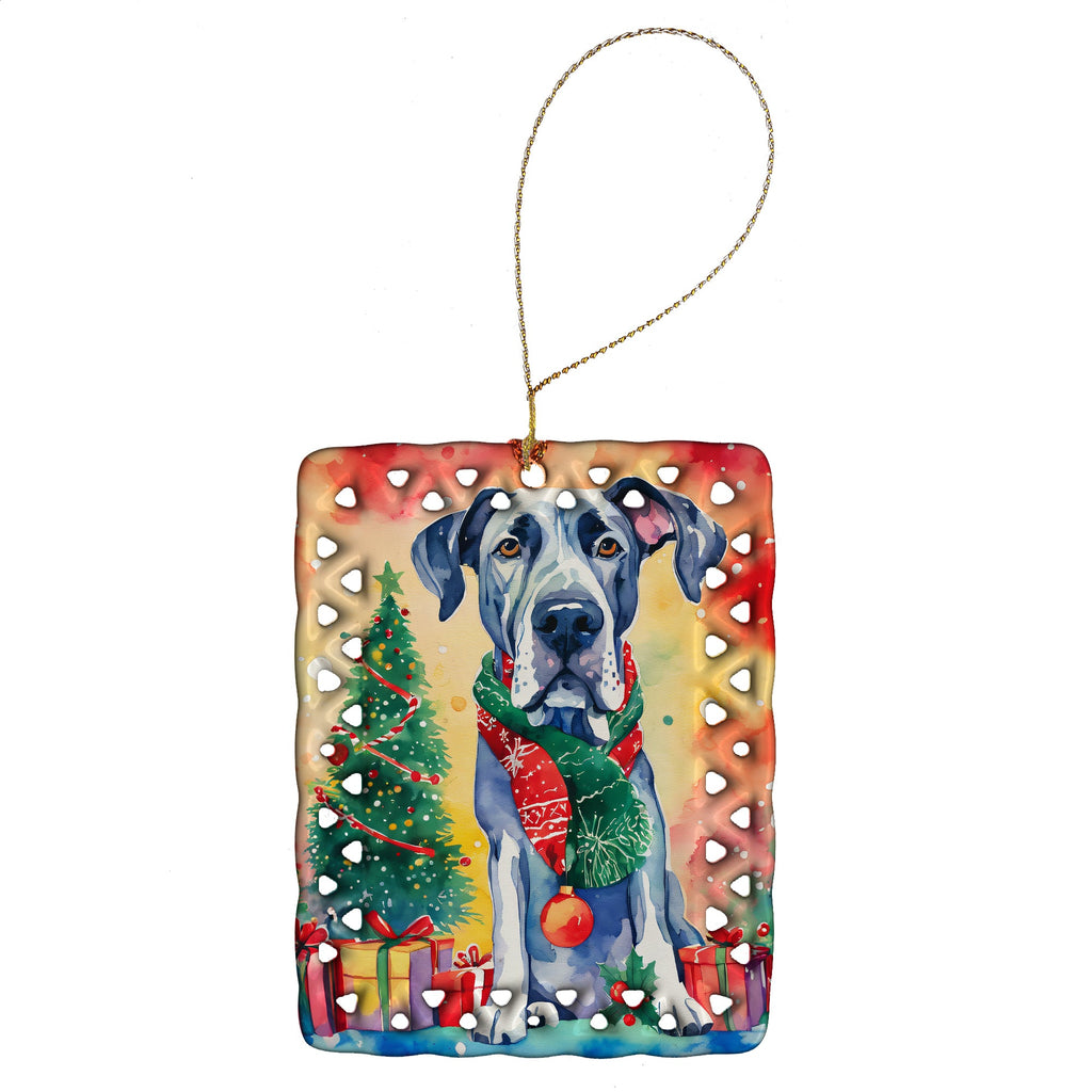 Great Dane Christmas Porcelain Ornament Christmas Tree Hanging Decorations for Home Christmas Holiday, Rectangle, Gift, Multicolor