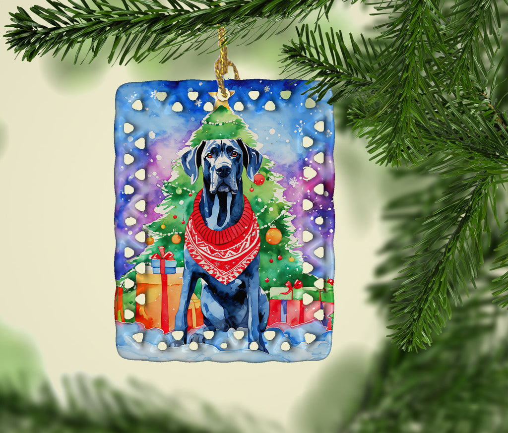 Great Dane Christmas Porcelain Ornament Christmas Tree Hanging Decorations for Home Christmas Holiday, Rectangle, Gift, Multicolor