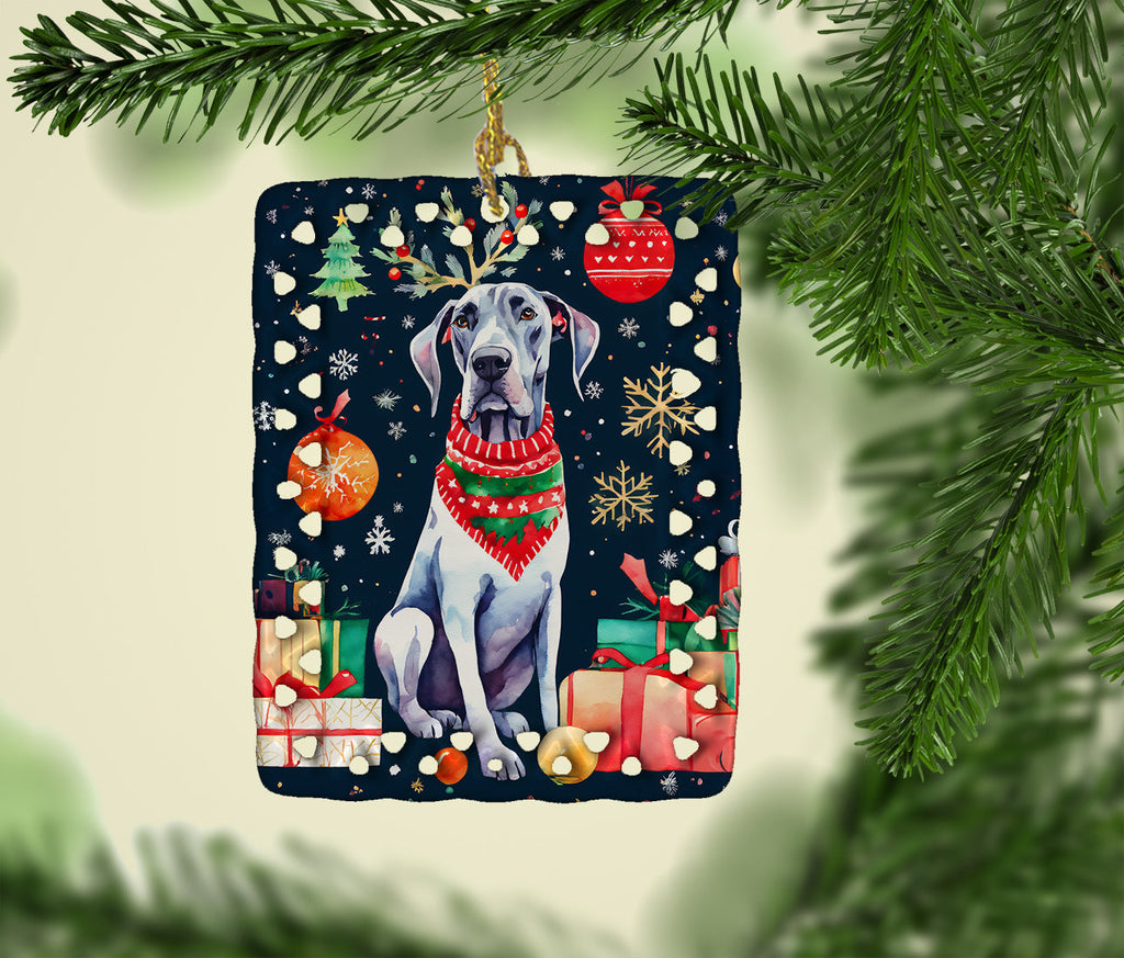 Great Dane Christmas Porcelain Ornament Christmas Tree Hanging Decorations for Home Christmas Holiday, Rectangle, Gift, Multicolor