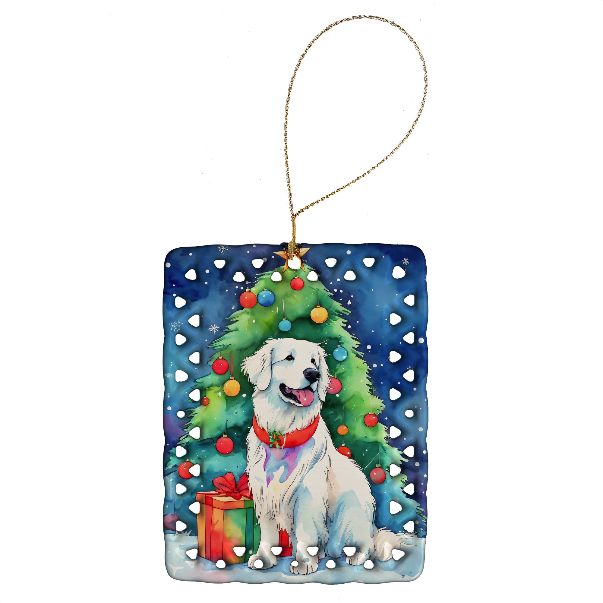 Great Pyrenees Christmas Porcelain Ornament Christmas Tree Hanging Decorations for Home Christmas Holiday, Rectangle, Gift, Multicolor
