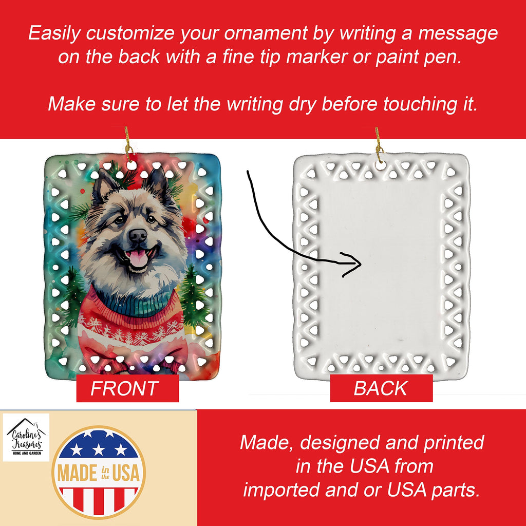 Keeshond Christmas Porcelain Ornament Christmas Tree Hanging Decorations for Home Christmas Holiday, Rectangle, Gift, Multicolor