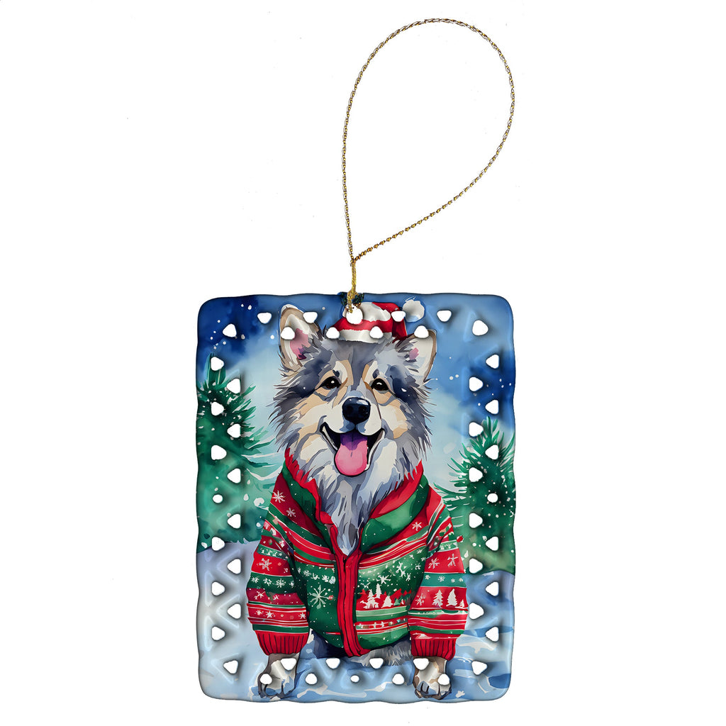 Keeshond Christmas Porcelain Ornament Christmas Tree Hanging Decorations for Home Christmas Holiday, Rectangle, Gift, Multicolor