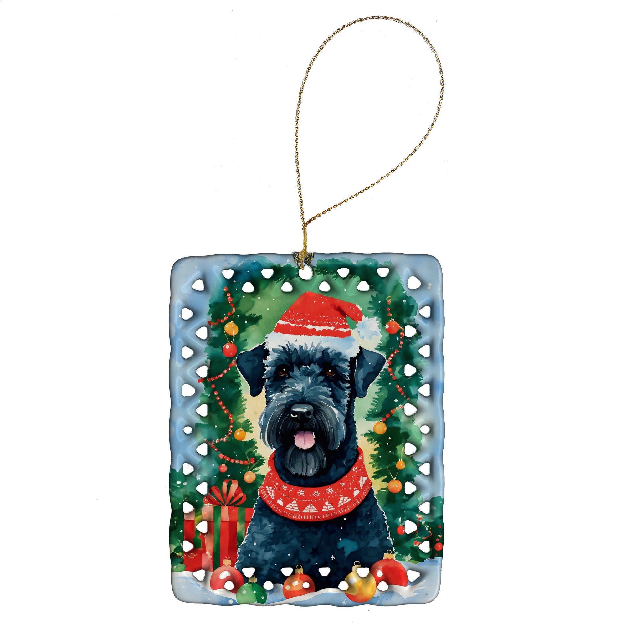 Kerry Blue Terrier Christmas Porcelain Ornament Christmas Tree Hanging Decorations for Home Christmas Holiday, Rectangle, Gift, Multicolor