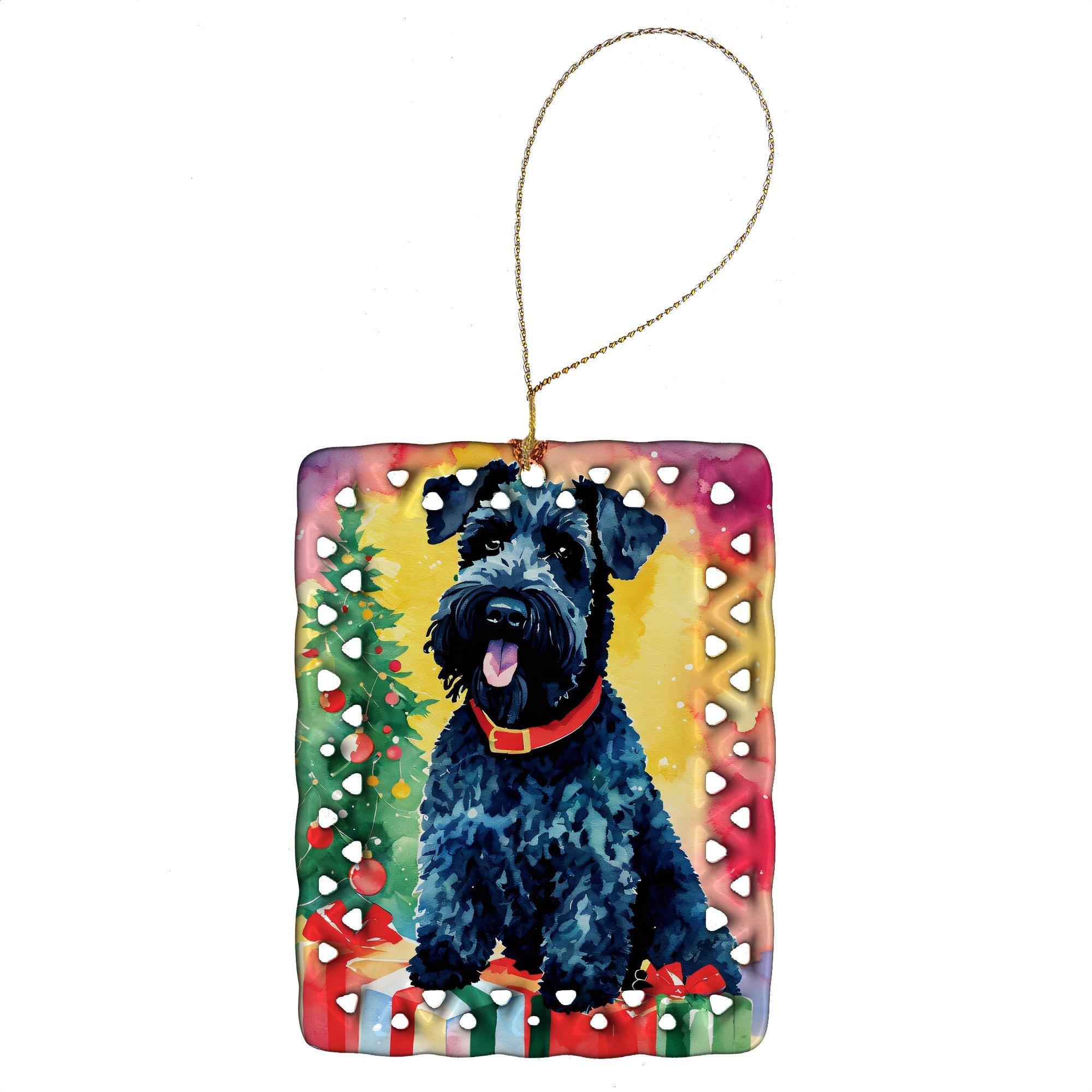 Kerry Blue Terrier Christmas Porcelain Ornament Christmas Tree Hanging Decorations for Home Christmas Holiday, Rectangle, Gift, Multicolor