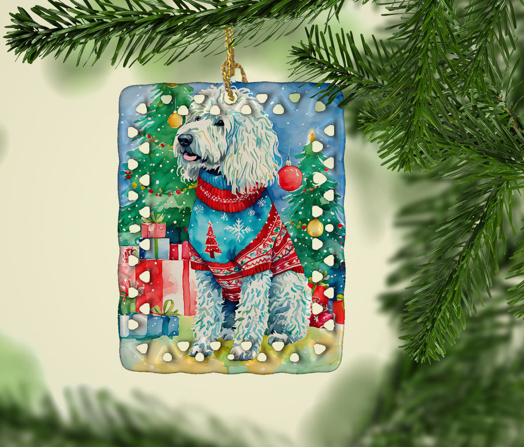 Komondor Christmas Porcelain Ornament Christmas Tree Hanging Decorations for Home Christmas Holiday, Rectangle, Gift, Multicolor