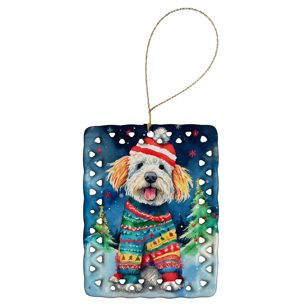 Komondor Christmas Porcelain Ornament Christmas Tree Hanging Decorations for Home Christmas Holiday, Rectangle, Gift, Multicolor